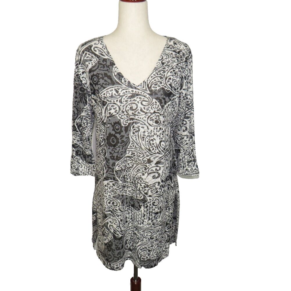 J Valdi Floral Abstract Burnout Artsy Swim Cover Up Tunic Size Medium